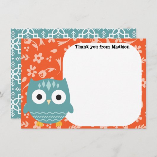 子供のフラットパネルのサンキューカードの青のフクロウ サンキューカード (正面/裏面)