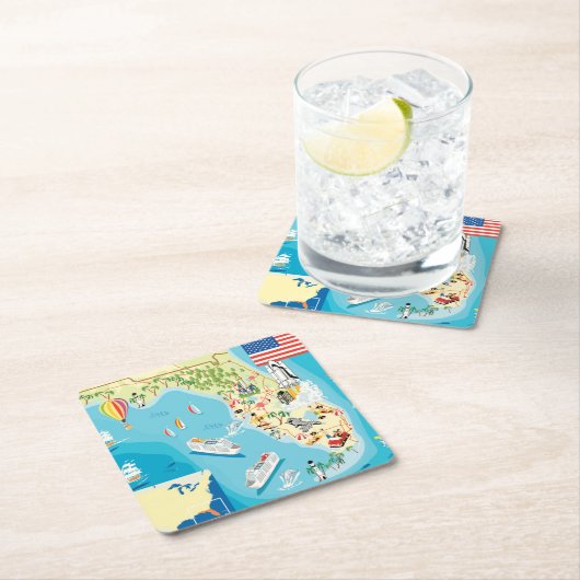 子供のフロリダのかわいい地図 スクエアペーパーコースター (インサイチュ)