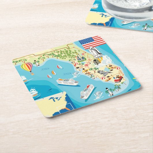 子供のフロリダのかわいい地図 スクエアペーパーコースター (アングル)