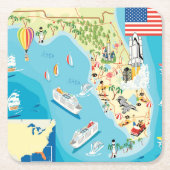 子供のフロリダのかわいい地図 スクエアペーパーコースター (正面)