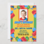 子供のブロック建築の絵 誕生日 招待状 (正面)