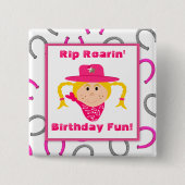 子供のブロンドの女性のカーボーイの蹄鉄のパーティの記念品 缶バッジ (正面)