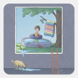 子供のプールのスクエアステッカーの少年 スクエアシール