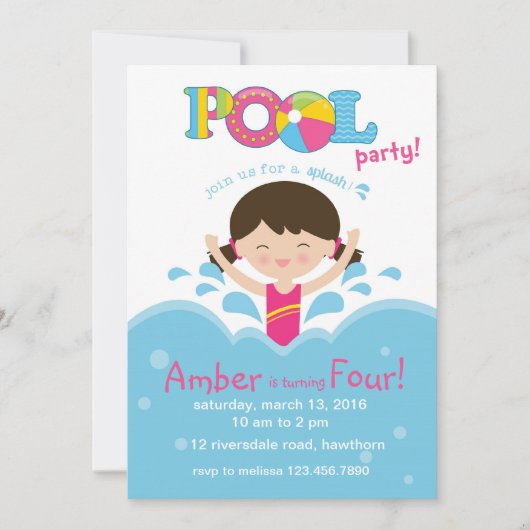 子供のプールのパーティの招待状/プールの招待状 招待状 (正面)