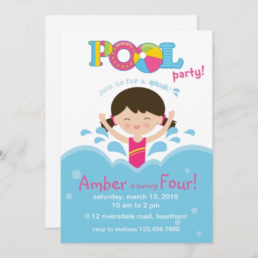 子供のプールのパーティの招待状/プールの招待状 招待状 (正面/裏面)