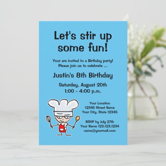 子供のベーキング誕生日パーティーの招待テンプレート 招待状 (スタンド正面)