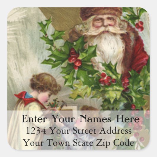 子供のホリぶら下がったークリスマス住所 シール (正面)