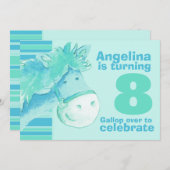 子供のポニー・トレッキング 8歳の誕生日 水の誕生日お誘い 招待状 (正面/裏面)