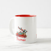 子供のマグが付いている普通消防車 ツートーンマグカップ (正面左)