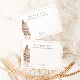 子供のモダンなクマサーカス | 女の子の誕生日パーティー サンキューカード