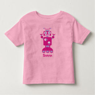 子供のモダンなピンクの紫色のロボットパーソナライズな女の子 トドラーTシャツ