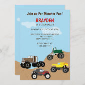 子供のモンスタートラックの誕生日の招待状 招待状 (正面/裏面)