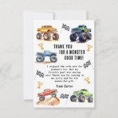 子供のモンスタートラック誕生日パーティー サンキューカード (正面)