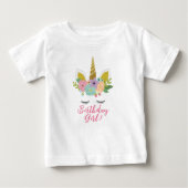 子供のユニコーンの金ゴールドの目の角のTシャツの誕生日 ベビーTシャツ (正面)