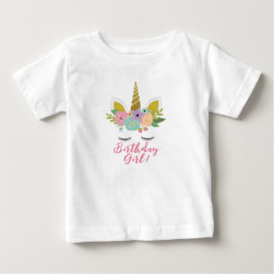 子供のユニコーンの金ゴールドの目の角のTシャツの誕生日 ベビーTシャツ