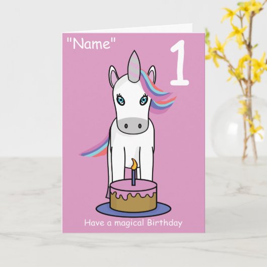 子供のユニコーン誕生日カード年齢任意の名前 カード (黄色い花)