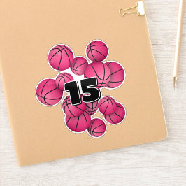 子供のユニフォーム番号ピンクのバスケットボール シール