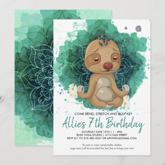 子供のヨガ誕生日パーティー招待状 招待状 (正面/裏面)