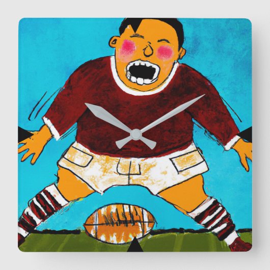 子供のラグビー時計 スクエア壁時計 (正面)