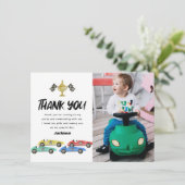 子供のレーシングカーバースデー写真サンクスカード サンキューカード (スタンド正面)