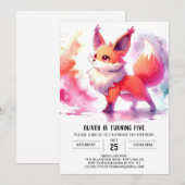 子供のログハウス風フォックス誕生日 招待状 (正面/裏面)