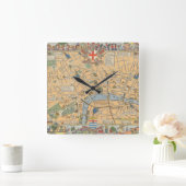 子供のロンドン、イギリスの地図 スクエア壁時計 (ホーム)