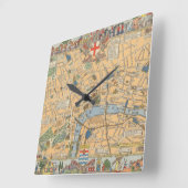 子供のロンドン、イギリスの地図 スクエア壁時計 (傾斜)