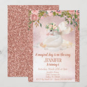 子供のローズゴールドの輝くユニコーンペガサス 招待状 (正面/裏面)