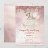 子供のローズゴールドグリッター ユニコーンペガサス 招待状 (正面/裏面)