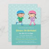 子供のローラースケートで滑るのバースデーパーティ招待状 招待状 (正面/裏面)