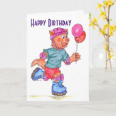 子供のローラースケートで滑るのバースデー・カード カード (黄色い花)