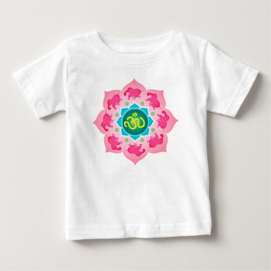子供のワイシャツのピンク象のナマステのはすの花 ベビーTシャツ (正面)