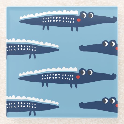 子供のワニのパターン：夏の遊び心。 ガラスコースター (正面)