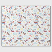 子供のヴィンテージ航空誕生日パーティー ラッピングペーパー (フラット)