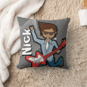 子供の一流のロックスターのギターの男の子の灰色の枕 クッション (ブランケット)