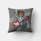 子供の一流のロックスターのギターの男の子の灰色の枕 クッション (裏面)