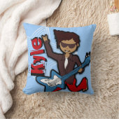 子供の一流のロックスターのギターの男の子の青の枕 クッション (ブランケット)