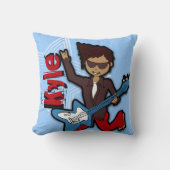 子供の一流のロックスターのギターの男の子の青の枕 クッション (正面)