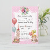 子供の一部のバニーのイースターフクロウかわいらしピンク 招待状 (スタンド正面)