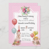 子供の一部のバニーのイースターフクロウかわいらしピンク 招待状 (正面/裏面)