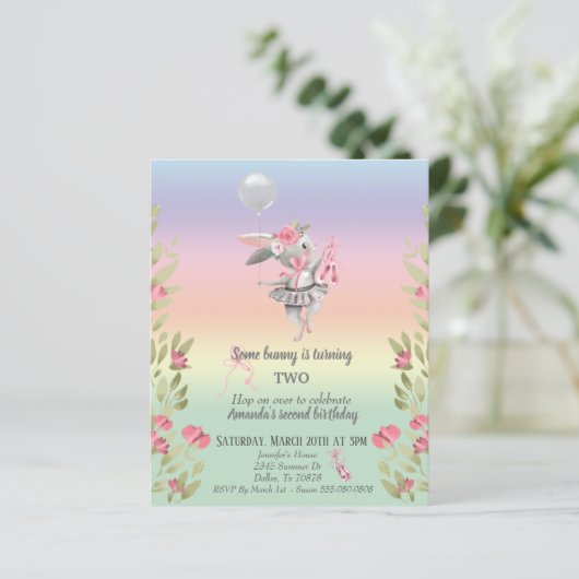 子供の一部のバニーイースターバレリーナ誕生日の招待 (スタンド正面)