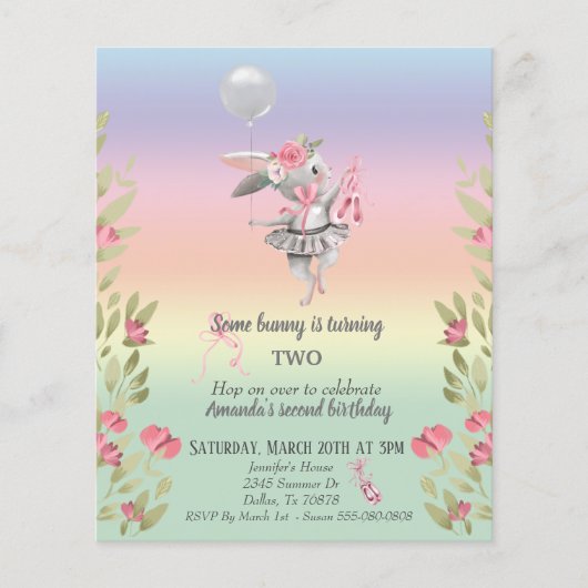 子供の一部のバニーイースターバレリーナ誕生日の招待 (正面)