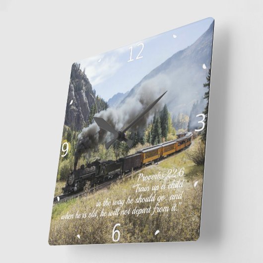 子供の上の列車 スクエア壁時計 (傾斜)