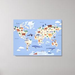 子供の世界地図(動物付き) キャンバスプリント