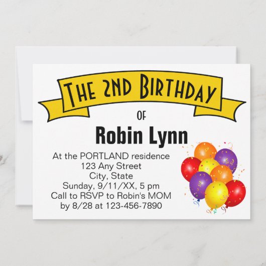 子供の二歳の誕生日パーティーモルモット風船 招待状 (裏面)