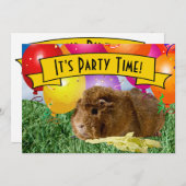 子供の二歳の誕生日パーティーモルモット風船 招待状 (正面/裏面)