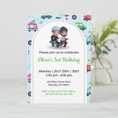 子供の交通 自転車 誕生日 青い模様 招待状 (スタンド正面)