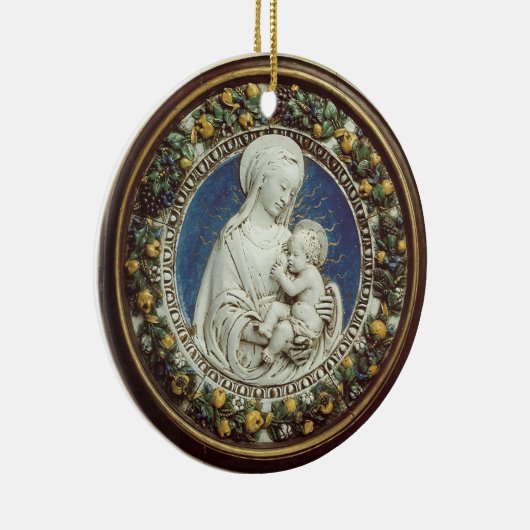 子供の円形の青いサファイアとのマドンナ セラミックオーナメント (右)