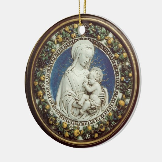 子供の円形の青いサファイアとのマドンナ セラミックオーナメント (左)