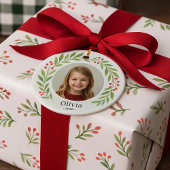 子供の写真とヒイラギのリース クリスマス 2025 セラミックオーナメント